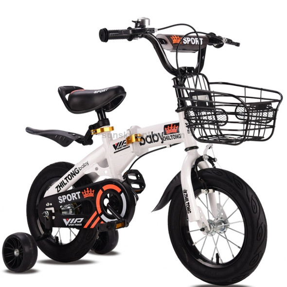 ZHILTONG 5166 18 inch Foldable Portable Children Pedal Mountain Bike with Front Basket & Bell, Recommended Height: 120-135cm(White)