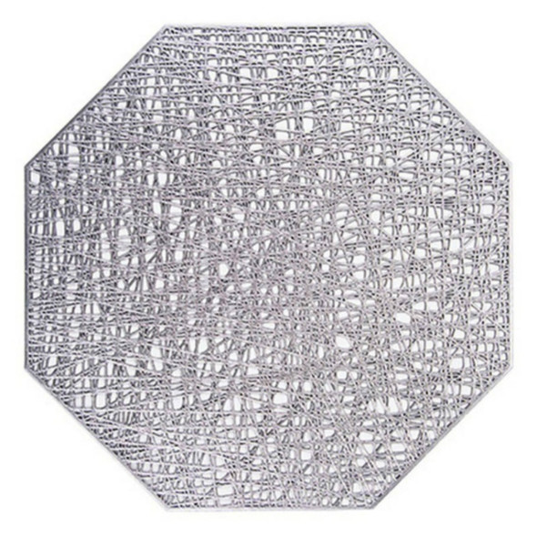 Pastoral Octagonal PVC Insulated Placemat Creative Hollow Placemat Household Table Decoration(Silver)