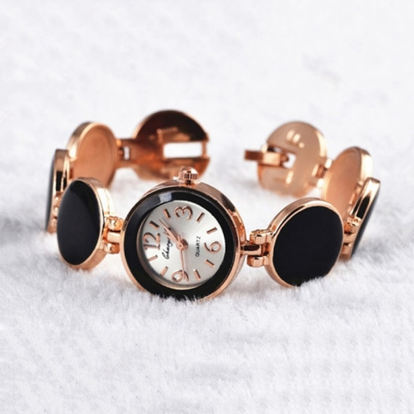 Women Round Dial Bracelet Quartz Wristwatch(Black)