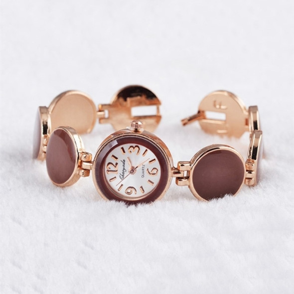 Women Round Dial Bracelet Quartz Wristwatch(Coffee)