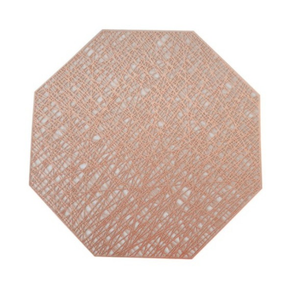 Pastoral Octagonal PVC Insulated Placemat Creative Hollow Placemat Household Table Decoration(Rose Gold)