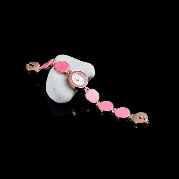 Women Round Dial Bracelet Quartz Wristwatch(Pink)