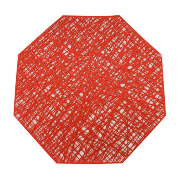 Pastoral Octagonal PVC Insulated Placemat Creative Hollow Placemat Household Table Decoration(Red)