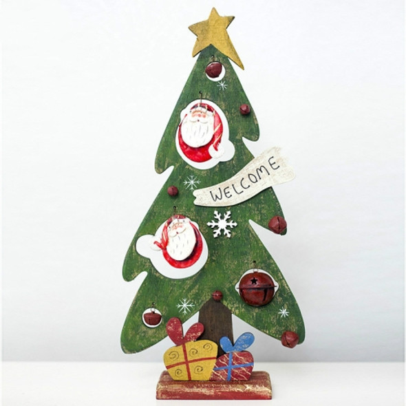 2 PCS Creative Christmas Painted Wooden Vintage Openwork Bell Decoration Christmas Tree Table Pendulum(Santa Claus )