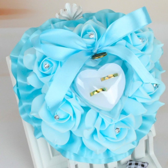 Heart-shaped Ring Box can Hang Simulation Foam Rose Ring Pillow Wedding Supplies(Blue)