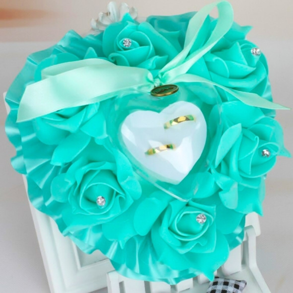 Heart-shaped Ring Box can Hang Simulation Foam Rose Ring Pillow Wedding Supplies(Green)