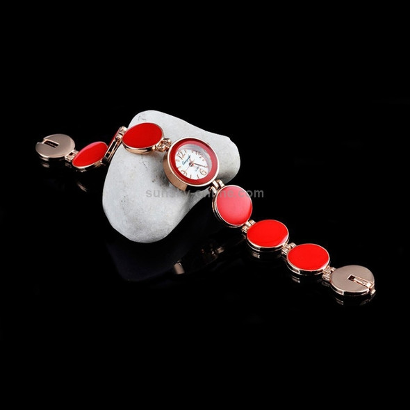 Women Round Dial Bracelet Quartz Wristwatch(Red)