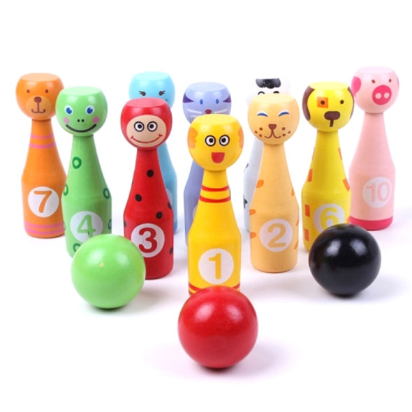 Wooden Cartoon Digital Bowling Children Educational Parent-child Interactive Toys Outdoor Sports Toys(Animal)