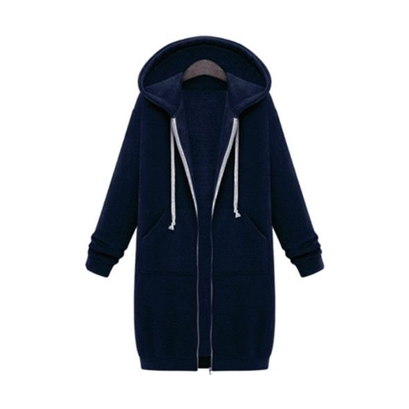 Women Hooded Long Sleeved Sweater In The Long Coat, Size:XXXL(Navy Blue)