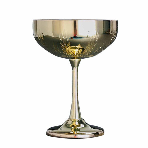2 PCS 304 Stainless Steel Cup Ear Of Wheat Print Martini Goblet Wine Glass Drinkware(Gold)