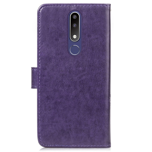 For Nokia 3.1 Plus Pressed Flowers Horizontal Flip Leather Case With Magnetic Buckle & Holder & Card Slots & Wallet (Purple)