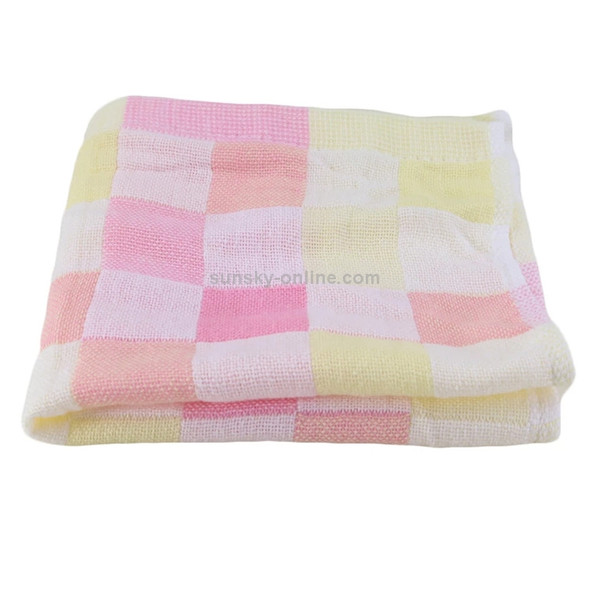 Double Gauze Cotton Bath Towel Adult Baby Water-absorbing Quick-drying Bath Towel(Pink Grid)
