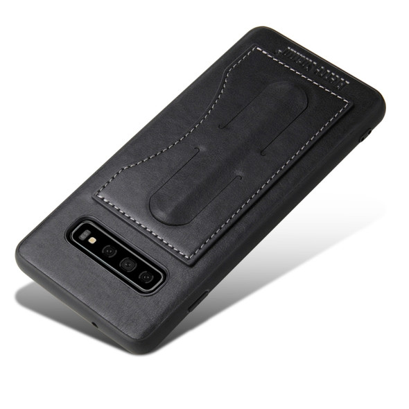 Fierre Shann Full Coverage Protective Leather Case for Galaxy S10+, with Holder & Card Slot (Black)