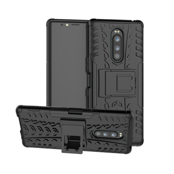 Tire Texture TPU+PC Shockproof Case for Sony Xperia 1 / Xperia XZ4, with Holder(Black)