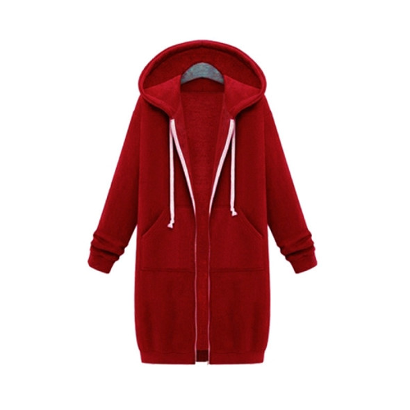 Women Hooded Long Sleeved Sweater In The Long Coat, Size:XXXXXL(Red)