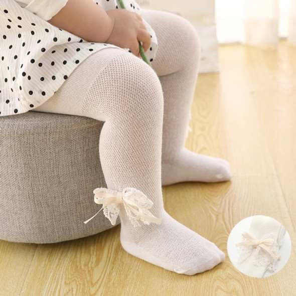Spring And Autumn Thin Breathable Girl Mesh Pantyhose Lace Baby Tights, Size:27/29(White Bowknot)