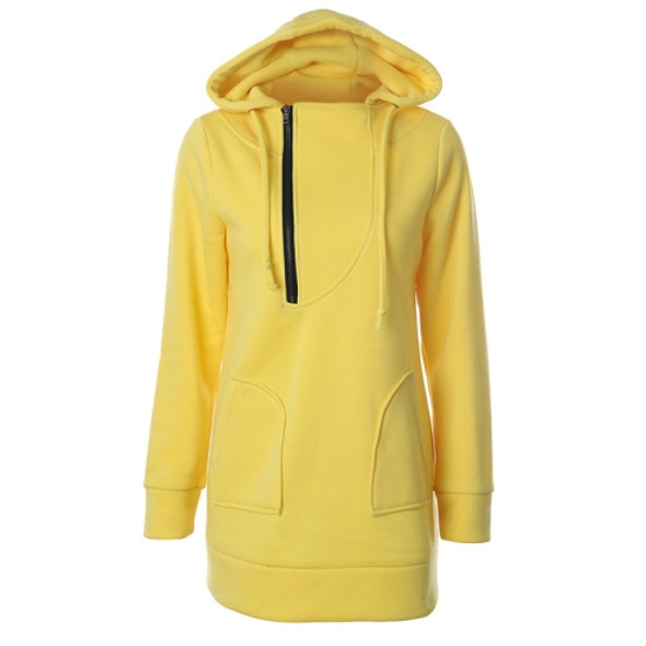 Women Warm Sweater Zipper Cap With Long Sleeves Solid Color Sweater, Size: M(Yellow)