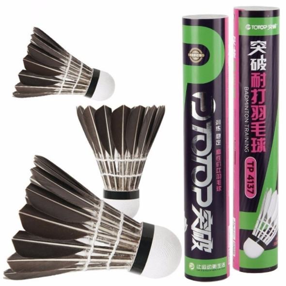 PTOTOP TP4137 12 in 1 Black Goose Feather Material Professional Competition Training Badminton