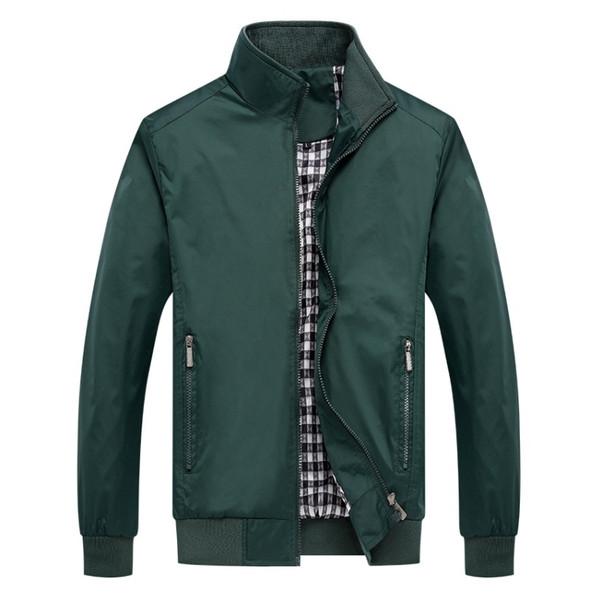 Men Solid Color Collage Long Sleeve Stand Collar Jacket (Color:Green Size:XXL)