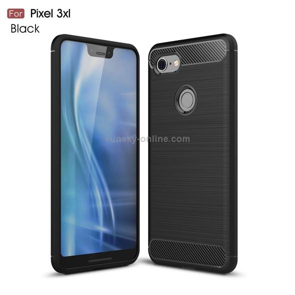 Brushed Texture Carbon Fiber Shockproof TPU Case for Google Pixel 3 XL(Black)