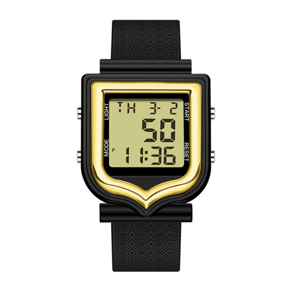 SANDA 388 Fashionable Square Outdoor Sports Leisure Watch Men's And Women's Multi-Functional Waterproof Luminous Electronic Watch(Gold)