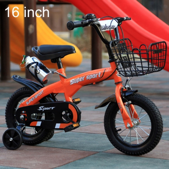 5188 16 inch Sports Version Children High Carbon Steel Frame Pedal Bicycle with Front Basket & Bell, Recommended Height: 108-125cm(Orange)