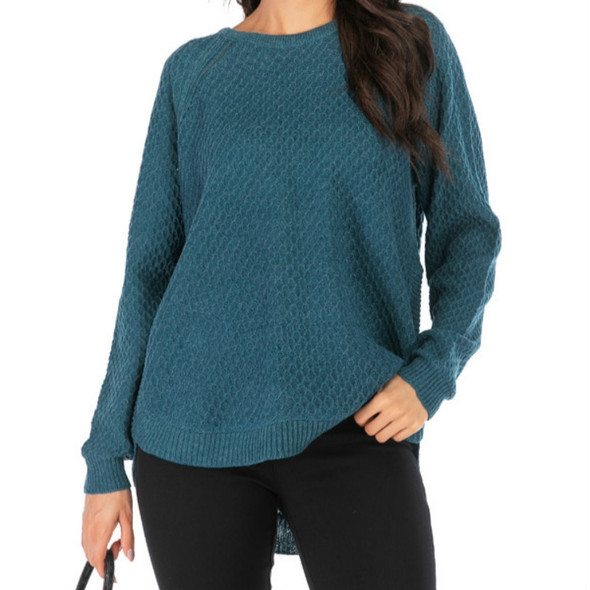 Women Casual Pullover Loose Sweater, Size: L(Green Blue)