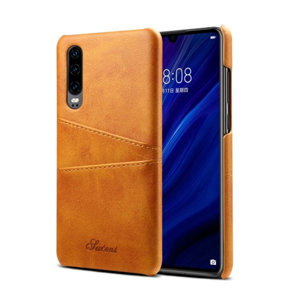 Suteni Calf Texture Protective Case for Huawei P30, with Card Slots (Brown)