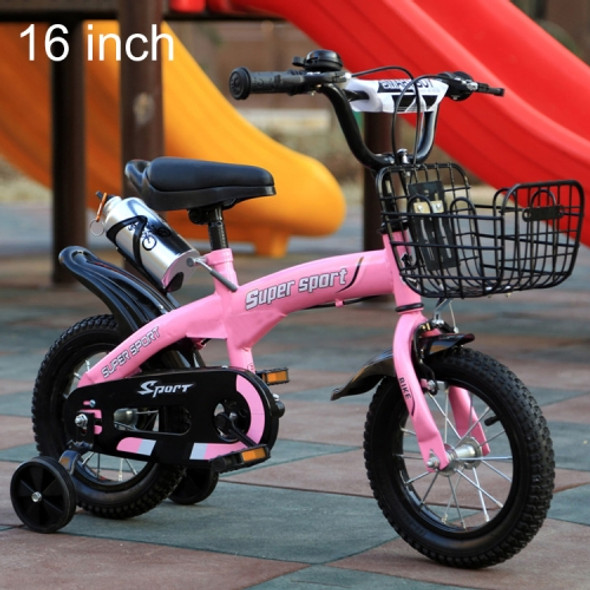 5188 16 inch Sports Version Children High Carbon Steel Frame Pedal Bicycle with Front Basket & Bell, Recommended Height: 108-125cm(Pink)