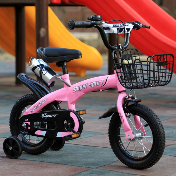 5188 16 inch Sports Version Children High Carbon Steel Frame Pedal Bicycle with Front Basket & Bell, Recommended Height: 108-125cm(Pink)