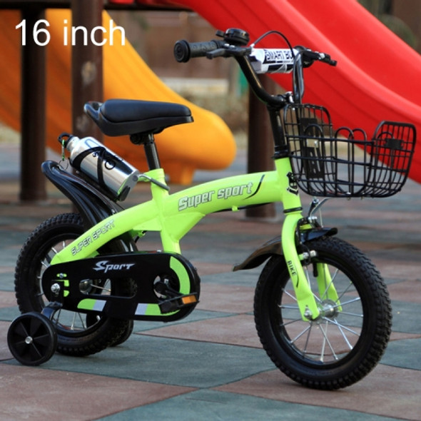 5188 16 inch Sports Version Children High Carbon Steel Frame Pedal Bicycle with Front Basket & Bell, Recommended Height: 108-125cm(Green)