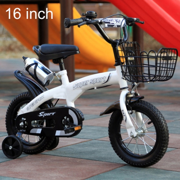 5188 16 inch Sports Version Children High Carbon Steel Frame Pedal Bicycle with Front Basket & Bell, Recommended Height: 108-125cm(White)