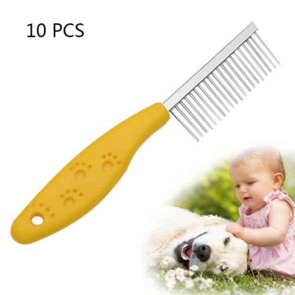 10 PCS Stainless Steel Pet Anti-slip Handle Grooming Comb(Yellow)