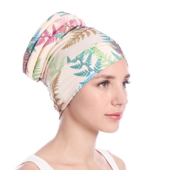 Floral Turban Hat Cotton Back Plate Hair Wrap Cap, Size:M (56-58cm)(Beige)