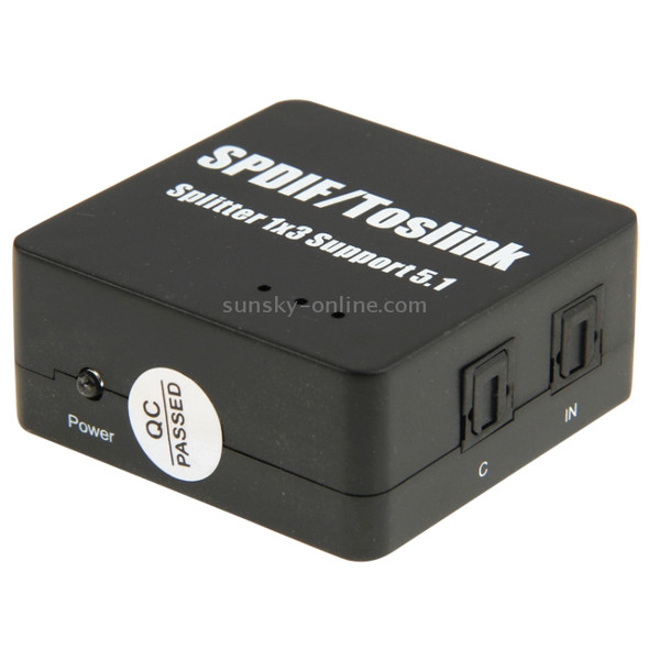 SPDIF / TOSLINK Power Adapter Digital Optical Audio Splitter Amplifier 1x3 Supports 5.1