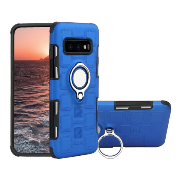 For Galaxy S10e 2 In 1 Cube PC + TPU Protective Case with 360 Degrees Rotate Silver Ring Holder(Blue)