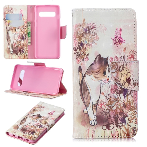 3D Colored Drawing Pattern Horizontal Flip Leather Case for Samsung Galaxy S10, with Holder & Card Slots & Wallet(Cat)