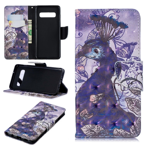 3D Colored Drawing Pattern Horizontal Flip Leather Case for Samsung Galaxy S10, with Holder & Card Slots & Wallet(Peacock)