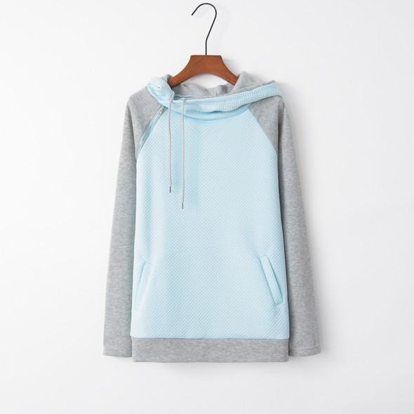 Stitched Hooded Zipper Long Sleeve Sweatshirt (Color:Baby Blue Size:M)