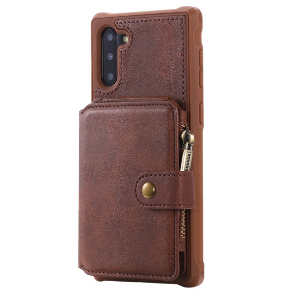 For  Galaxy Note 10 Buckle Zipper Shockproof Protective Case with Holder & Card Slots & Wallet & Lanyard & Photos Frames(Coffee)