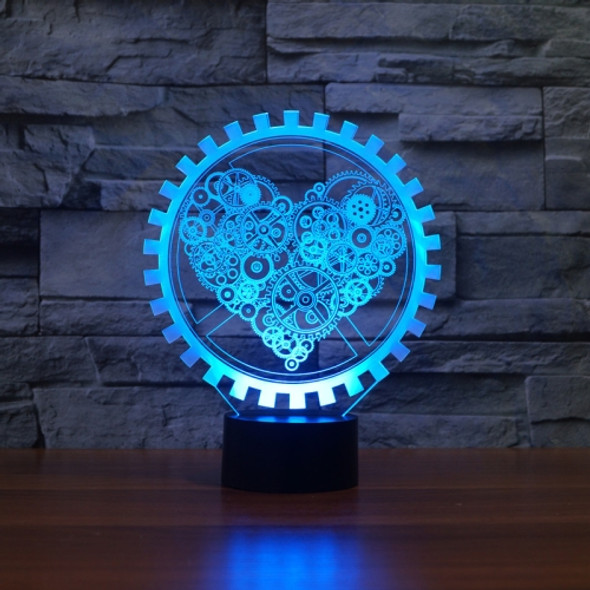 Gear Heart Shape 3D Colorful LED Vision Light Table Lamp, USB Touch Version