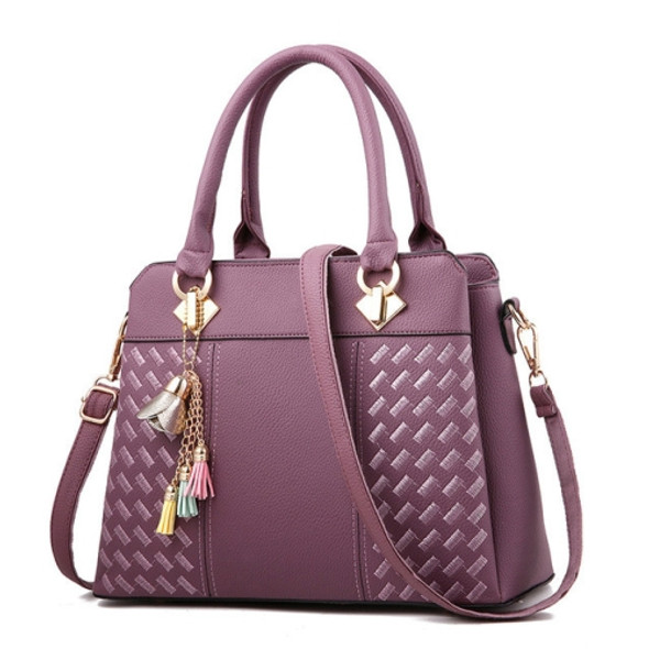 Fashion Women Tassel PU Leather Embroidery Crossbody Bag Shoulder Bag Simple Style Hand Bags(Dark Purple)