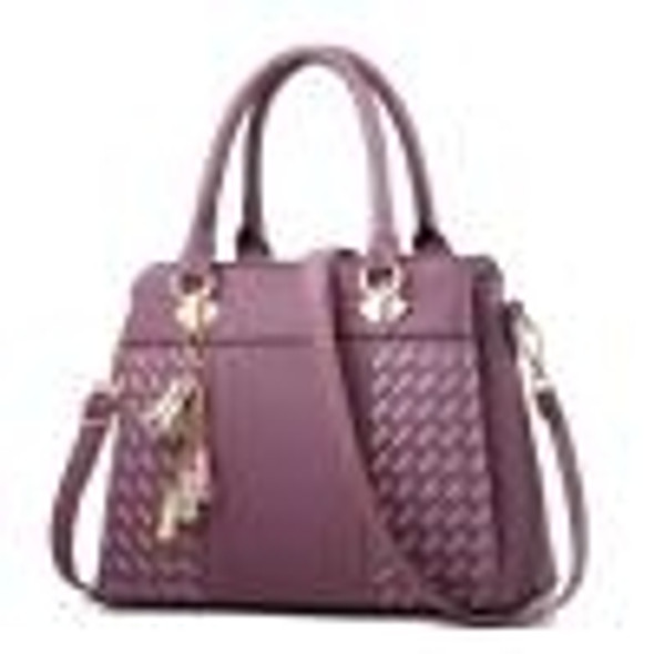 Fashion Women Tassel PU Leather Embroidery Crossbody Bag Shoulder Bag Simple Style Hand Bags(Dark Purple)