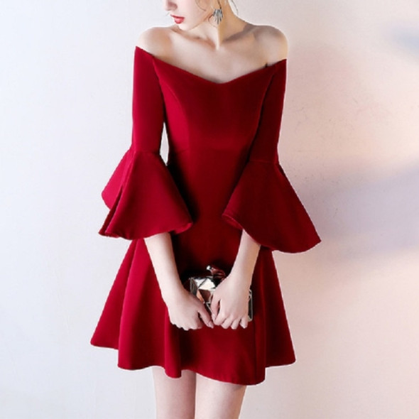 Summer Short Off Shoulder Dress Birthday Party Carpet Dress, Size:S(Red Wine)