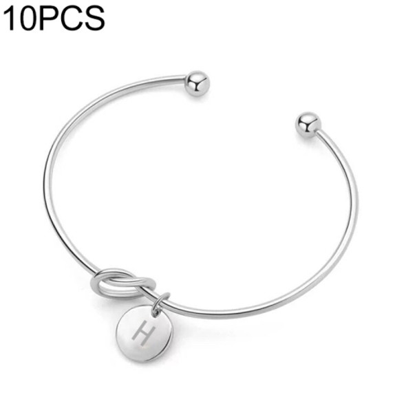 10 PCS Alloy Letter H Bracelet Snake Chain Charm Bracelets(White)