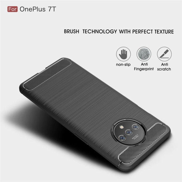 For Oneplus 7T Brushed Texture Carbon Fiber TPU Case(Black)
