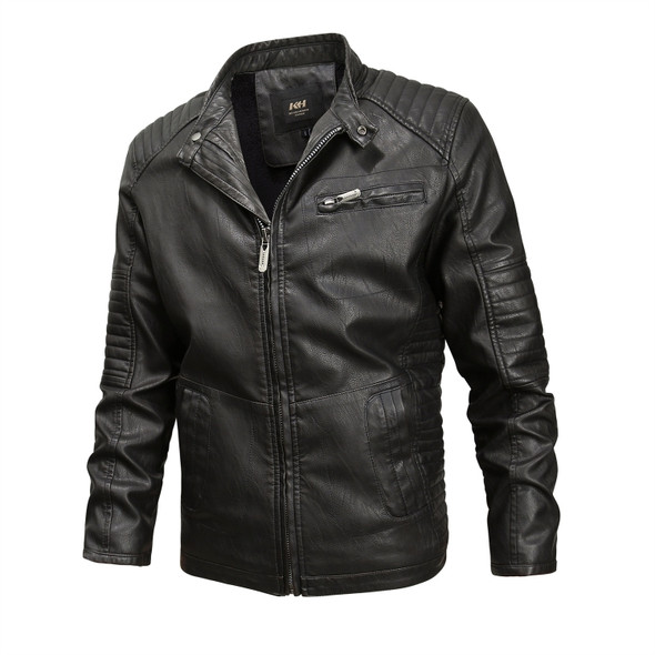 Fashionable Men Leather Jacket (Color:Black Size:XXL)