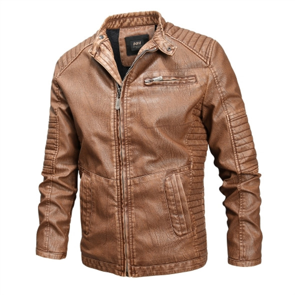 Fashionable Men Leather Jacket (Color:Khaki Size:XL)