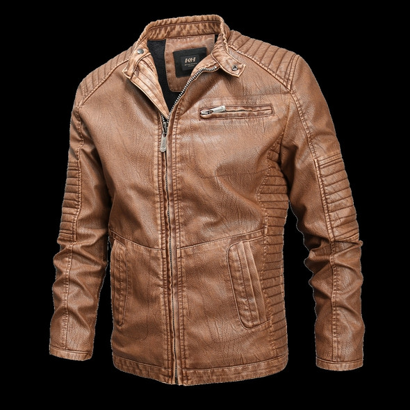 Fashionable Men Leather Jacket (Color:Khaki Size:XL)