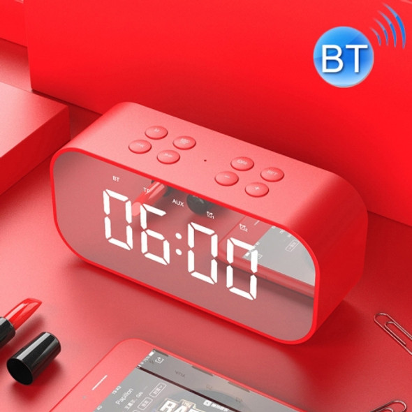 AEC BT501 Bluetooth 5.0 Mini Speaker with LED & Alarm Clock & Clock & Mirror, Support 32G TF Card(Red)